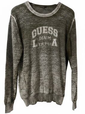 Vintage Style GUESS Denim L.A. Sweater - Acid Wash Olive Green XL